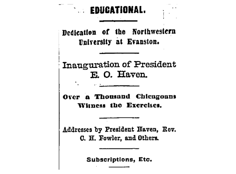 Chicago Tribune news clip announcing the inauguration of President Haven