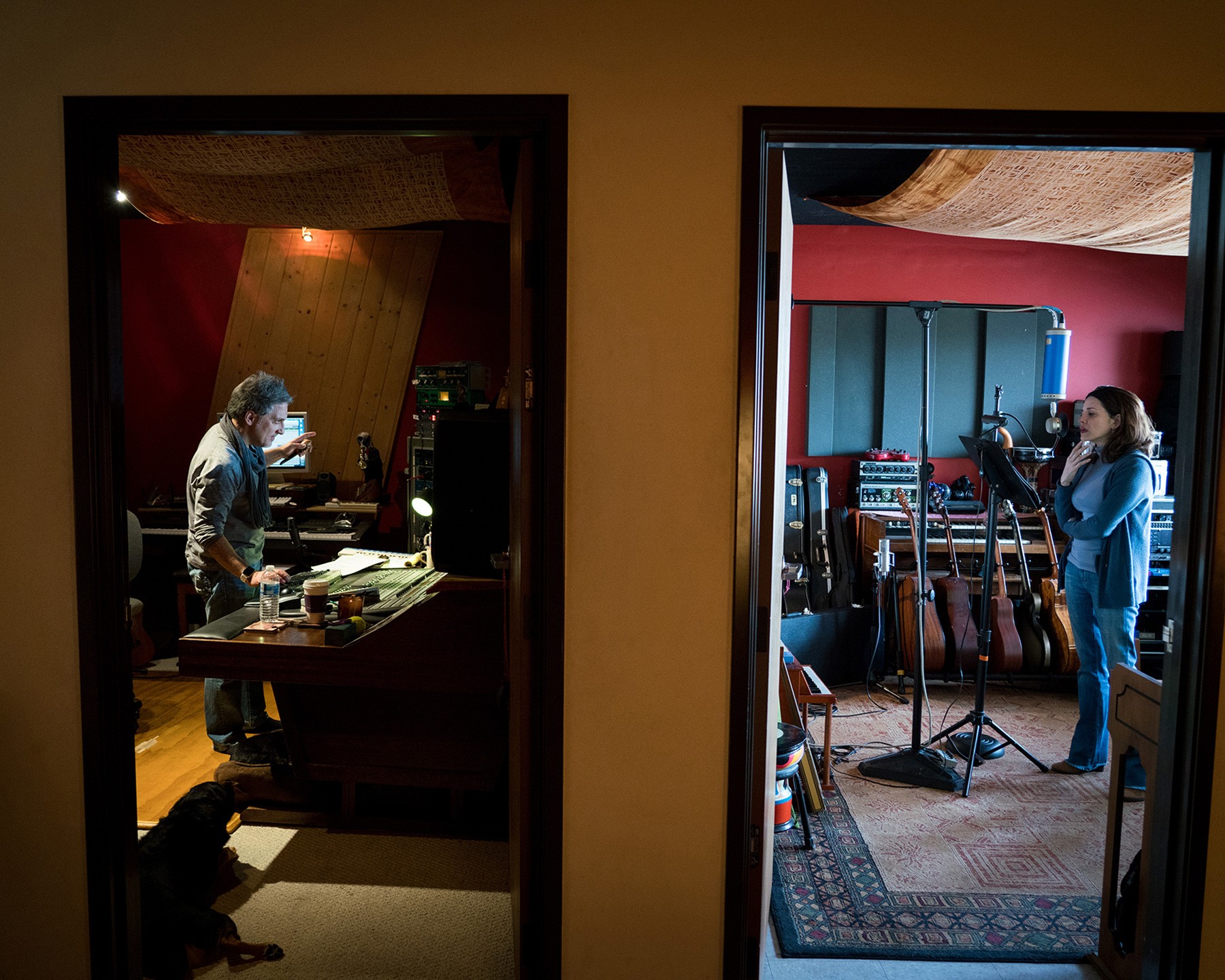 thom russo and alannna ubach in studio