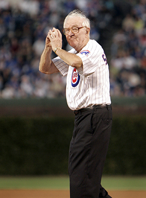 supreme court justice and lifelong cubs fan john paul stevens throws out first pitch at wrigley field