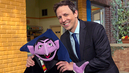 seth meyers with count von count on sesame street