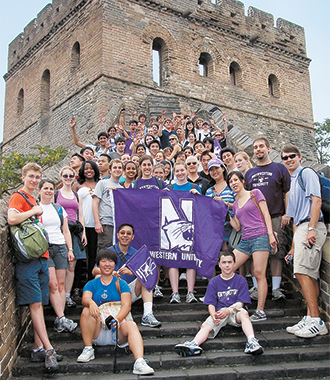 President Schapiro with students at the Great Wall of China
