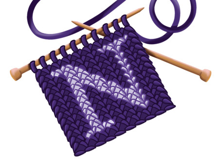 Illustration of a knitted square with Northwestern's "N" 