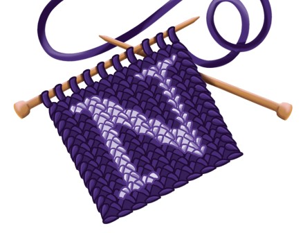 Illustration of a knitted square with Northwestern's "N" 