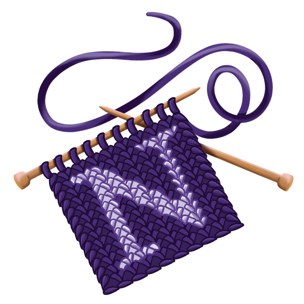 Illustration of a knitted square with Northwestern's "N" 