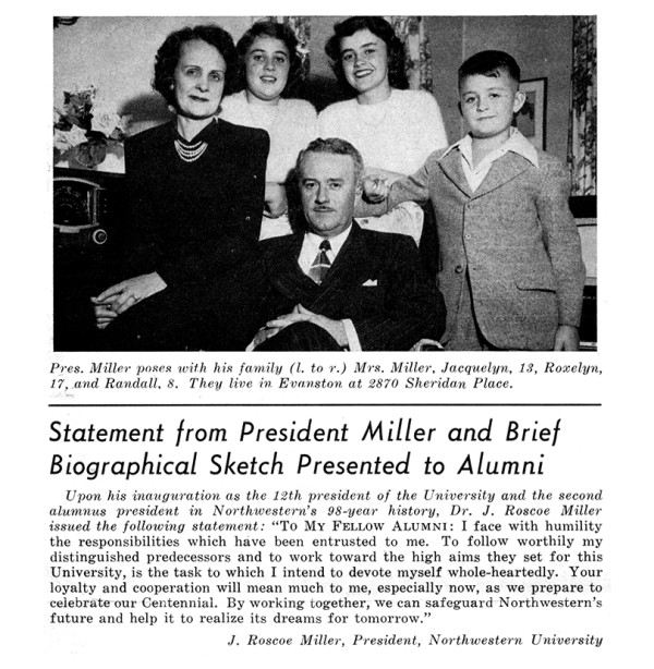 Section of a Northwestern Alumni News clip on President Miller's inauguration