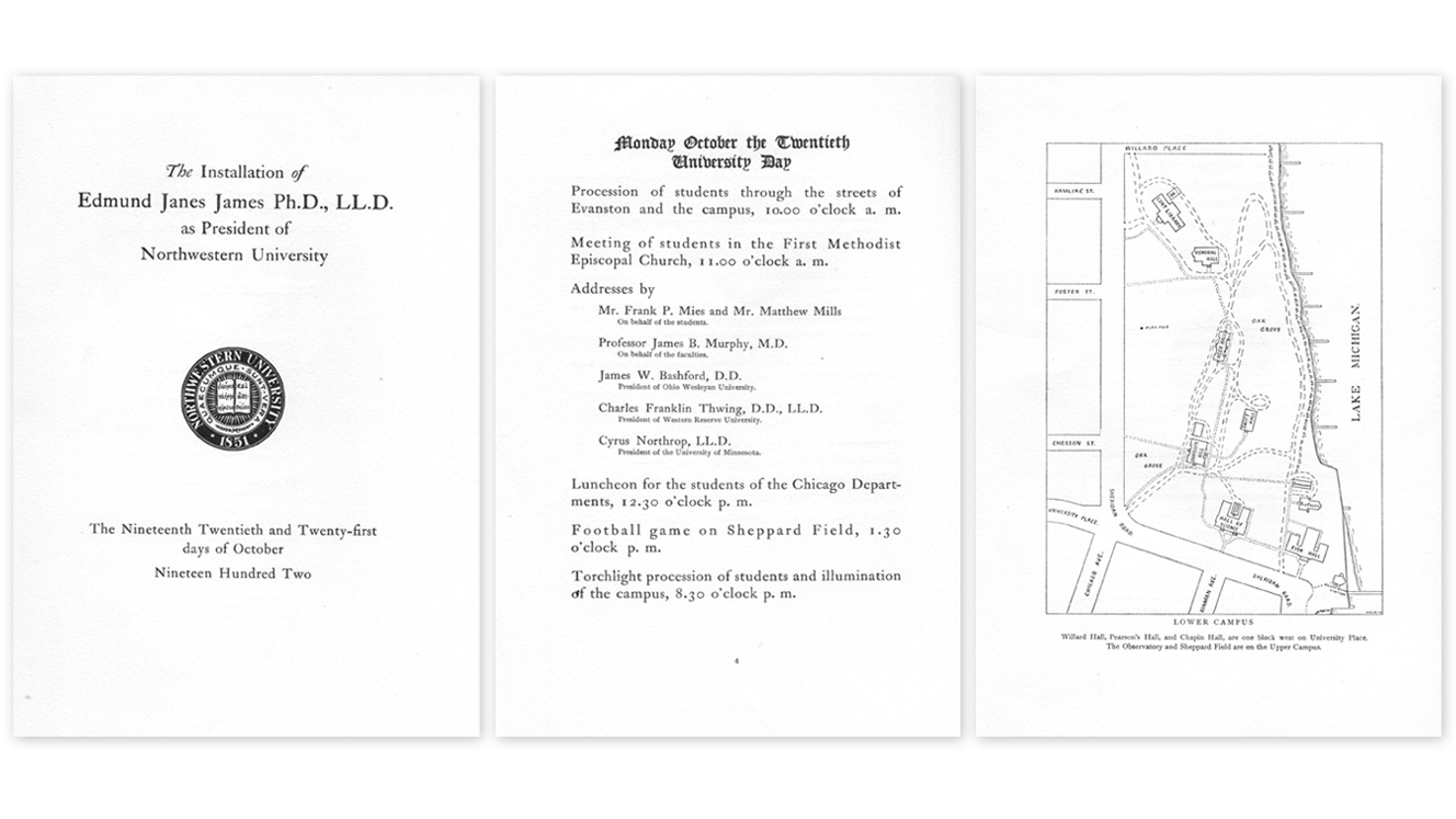 Select pages of the inauguration program of Edmund James