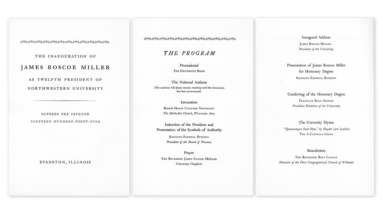 Select pages of the inauguration program of James Miller