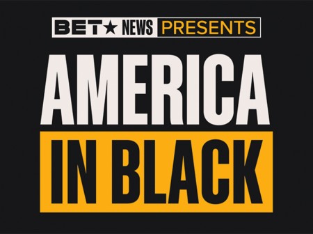 The words BET News Presents America in Black are displayed on a black background. 