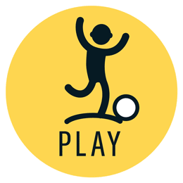 Play icon of a figure kicking a soccer ball