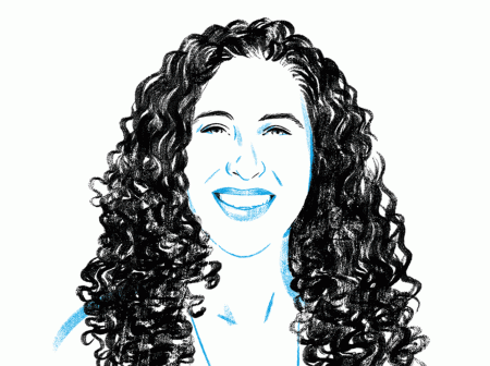 A line-drawn headshot of Elizabeth Weingarten smiling. 