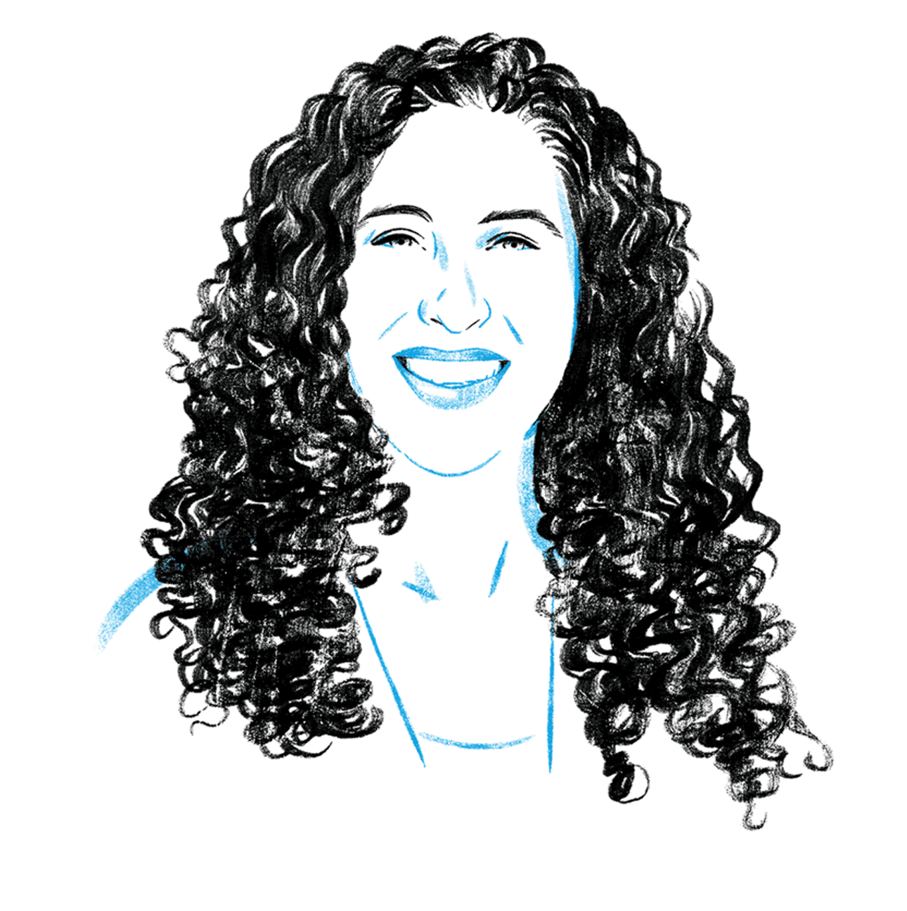 A line-drawn headshot of Elizabeth Weingarten smiling. 