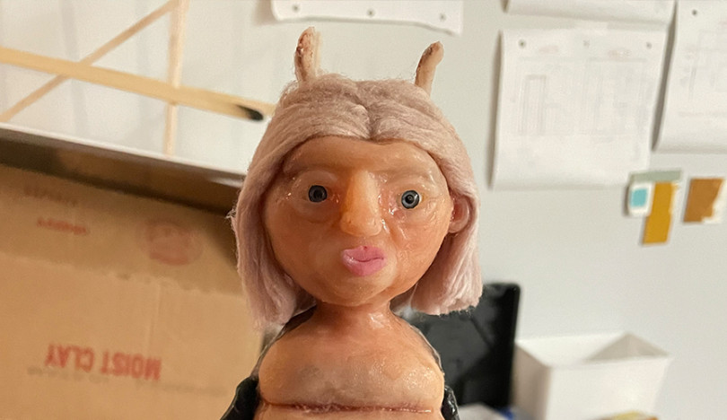 A close-up look at a near-finished model of a female house fly 