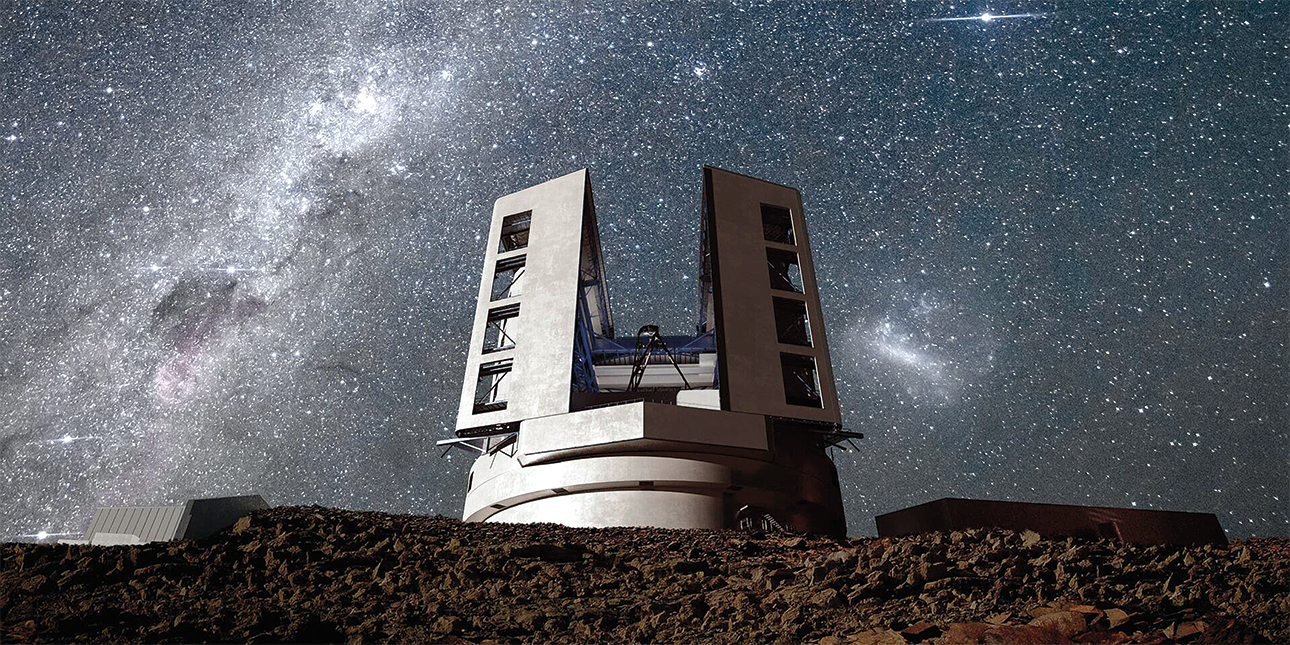 The Giant Magellan Telescope stands tall in Chile’s Atacama Desert, surrounded by a sky full of stars. 