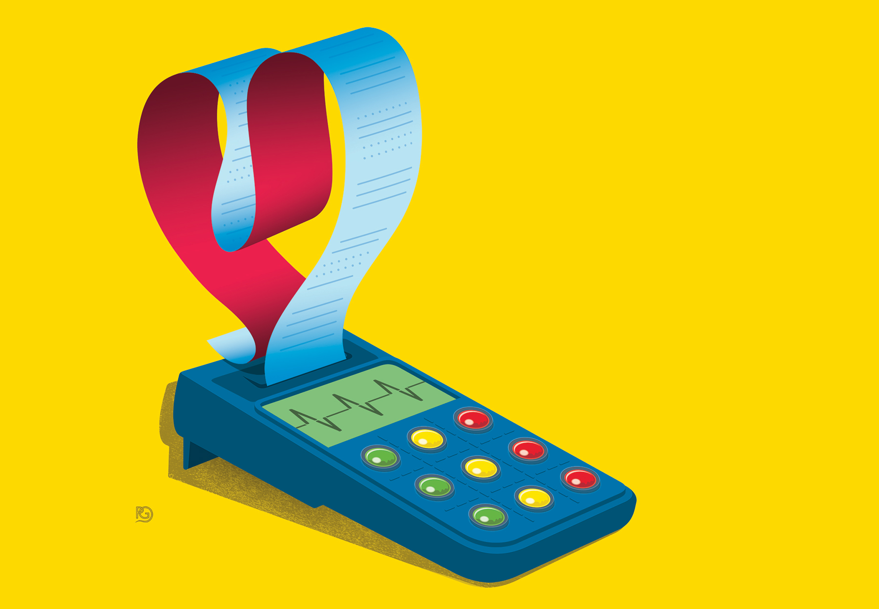 A calculator prints an EKG scan in the shape of a heart.