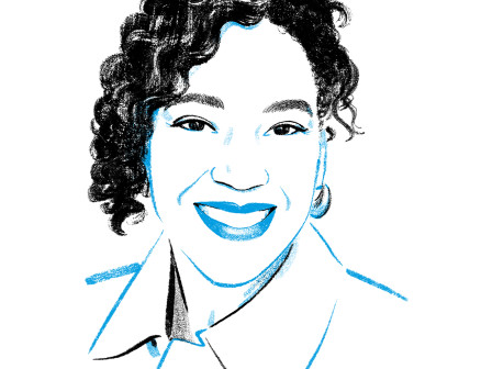 An illustration of Ebony Baity Campbell smiling. 