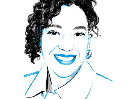 An illustration of Ebony Baity Campbell smiling. 