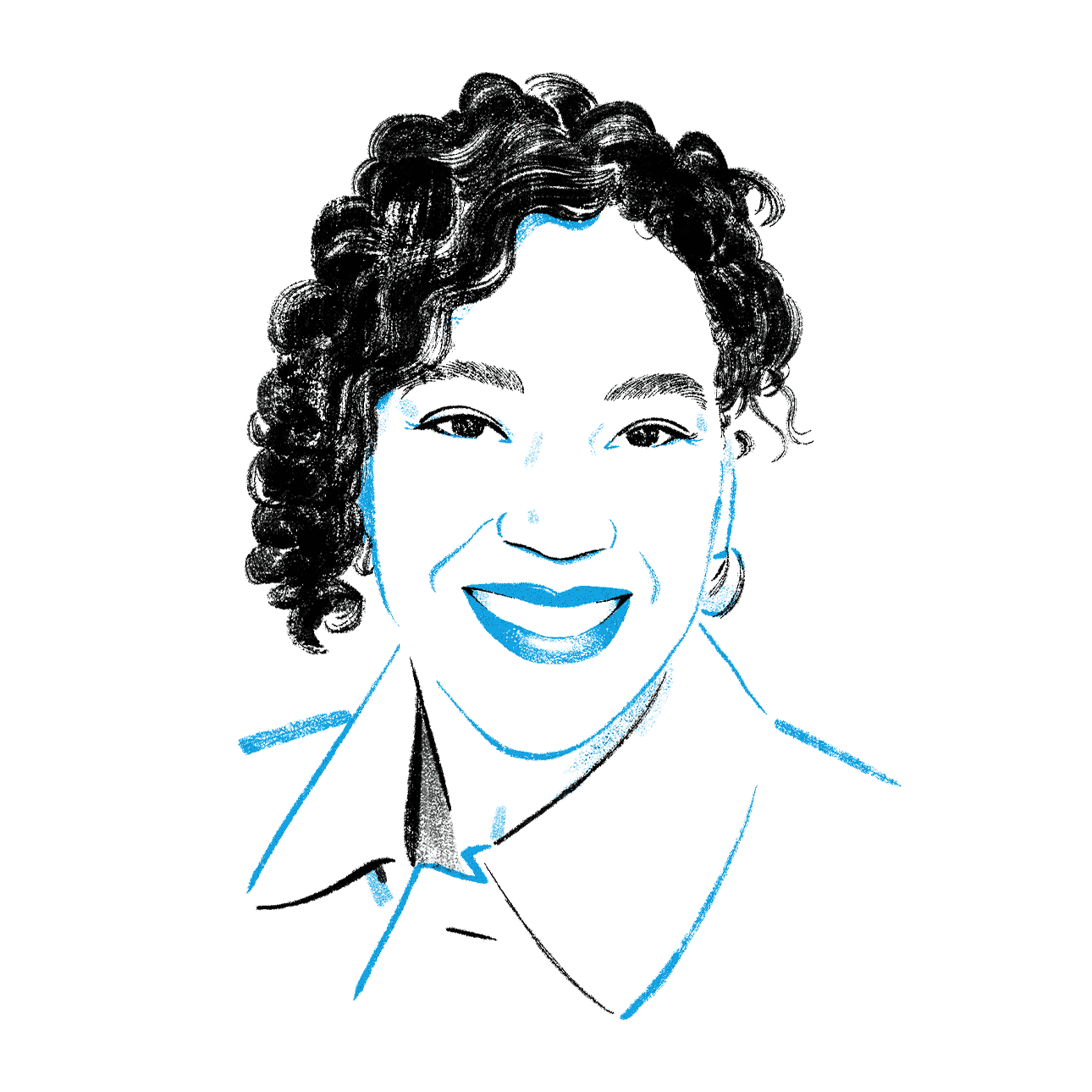 An illustration of Ebony Baity Campbell smiling. 
